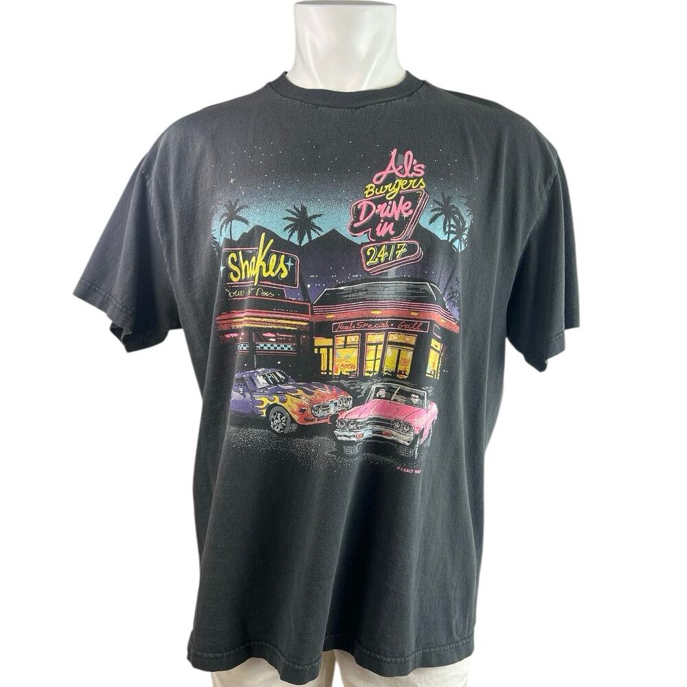 Vintage 80’s Al’s Burger Drive Mens Black Short Sleeve Graphic Tee T-Shirt Top L
